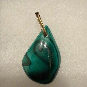 Sterling Silver Malachite Teardrop Pendant • Gold Accent • Vintage Gemstone Jewe